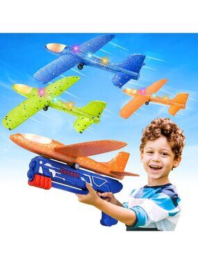 3 Pack LED Foam Glider Airplane Launchers - Fun Outdoor Toys for Kids
